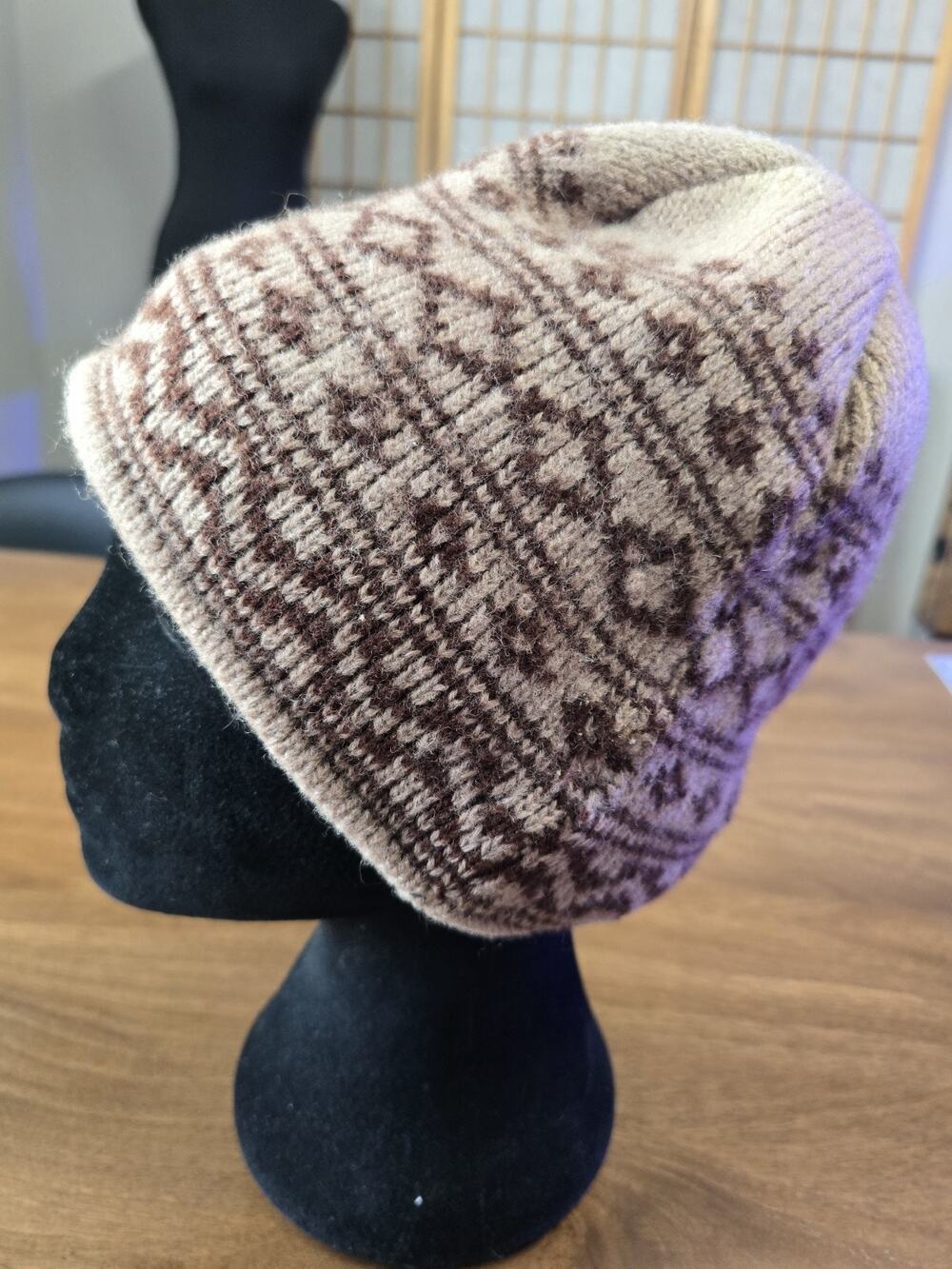 Vtg 70s 80s WIGWAM MILLS Wool Beanie Ski Hat Brown Beige Fair Isle Made In USA